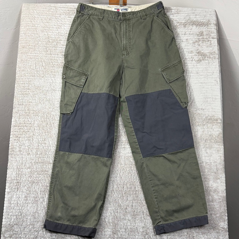 Tommy Hilfiger Mens Cargo Pants 34x30 Olive Green Double Knee Utility Trousers